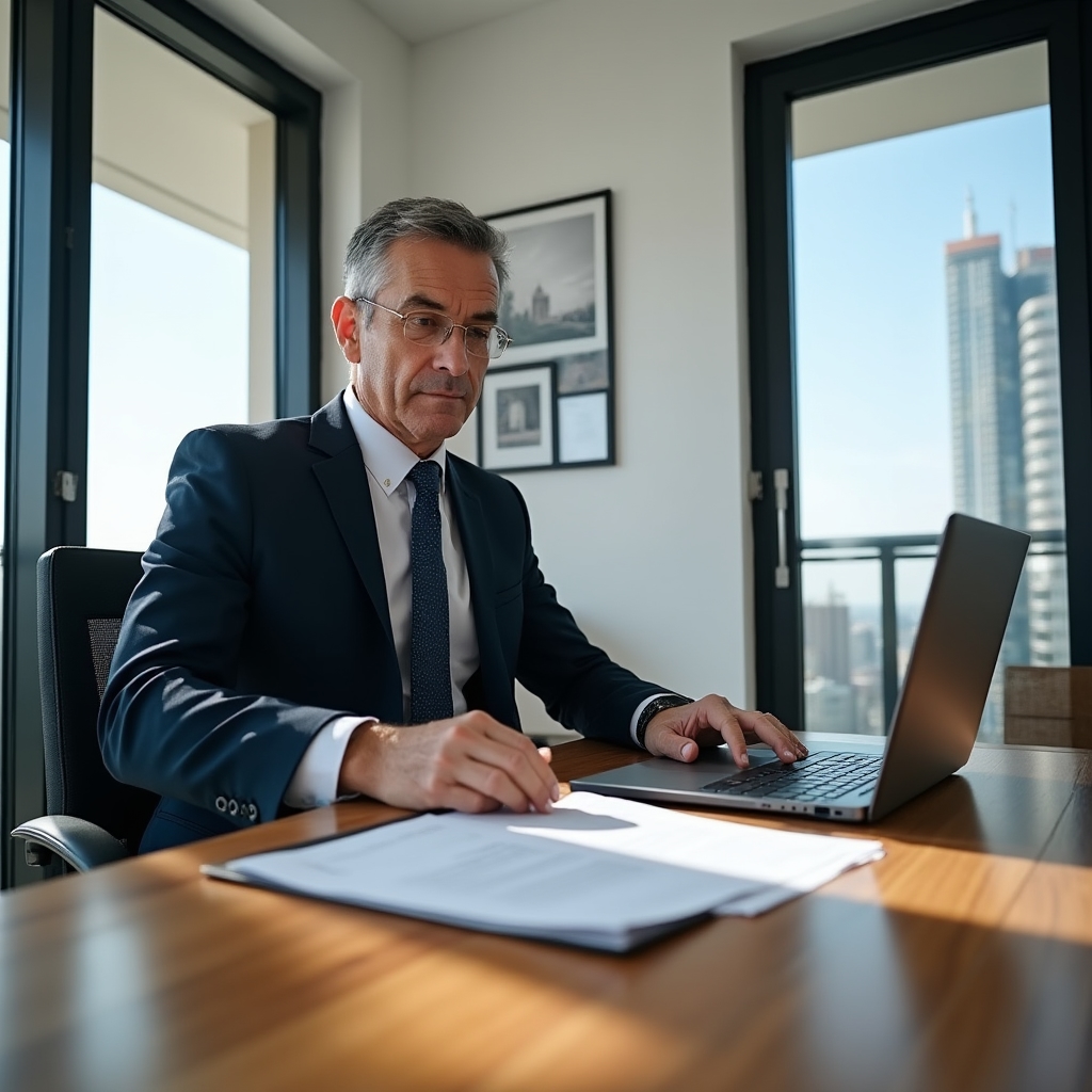 Amministratore di condominio al lavoro nel suo ufficio