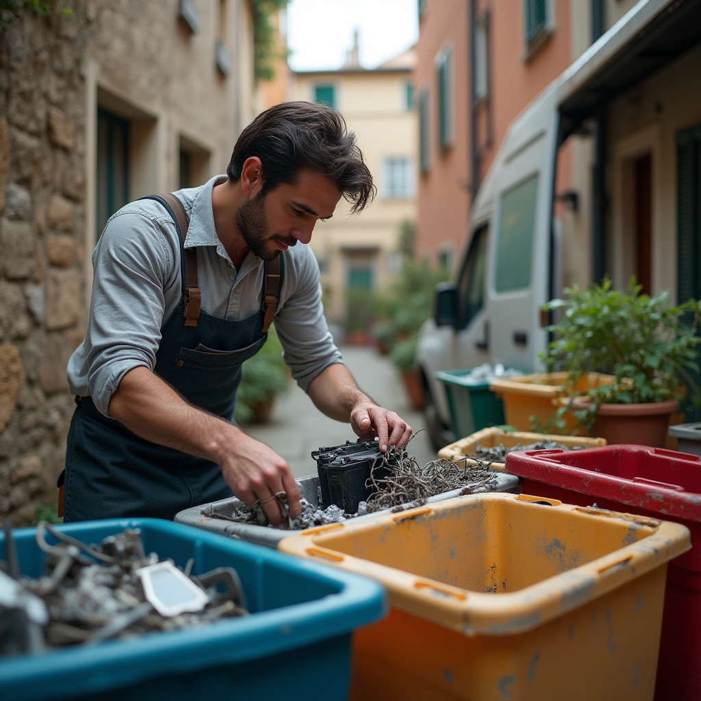 Selezione e separazione di materiali riciclabili durante uno sgombero